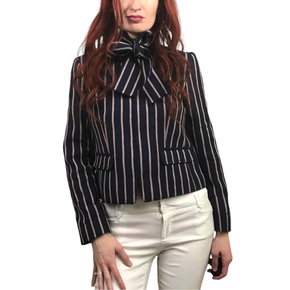 Banana Republic Navy Blue Nautical Stripe Blazer Jacket Size 10 - Picture 3 of 5
